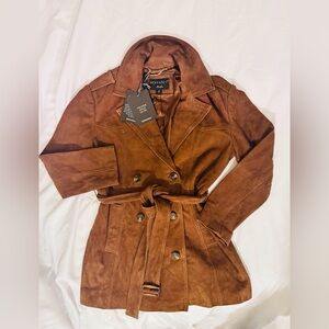 Bernardo Cognac Suede Women's Trench Jacket